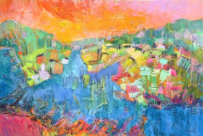 Orange Sky River Village autorstwa Dorothy Fagan