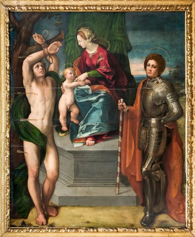 Madonna z Dzieciątkiem Jezus oraz św. Sebastian i św. Jerzy, detal autorstwa Dosso Dossi