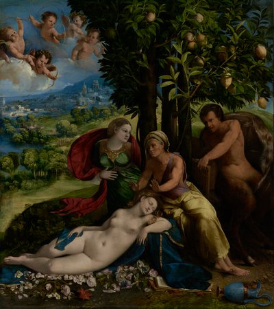 Scena mitologiczna, ok. 1524 (olej na płótnie) autorstwa Dosso Dossi