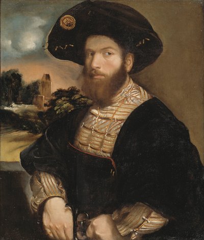 Portret mężczyzny noszącego czarny beret, ok. 1530 autorstwa Dosso Dossi
