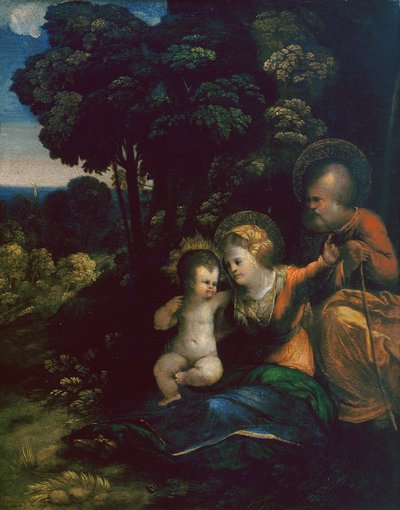 Spoczywaj w locie do Egiptu, autorstwa Dosso Dossi, w Galerii Uffizi we Florencji autorstwa Dosso Dossi