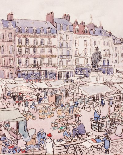 Place Nationale, Dieppe, ok. 1910 (kreda i toaleta na papierze) autorstwa Douglas Fox Pitt