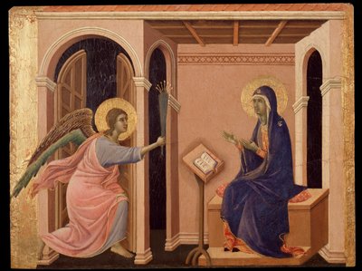 Zapowiedź śmierci Maryi. Predella Maesty (tempera na drewnie) autorstwa Duccio di Buoninsegna