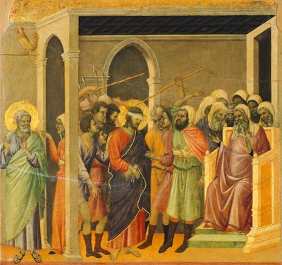 Chrystus wyśmiewany, szczegół, prosto z Maestà autorstwa Duccio di Buoninsegna