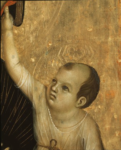 Crevole Madonna: Detal dziecka - tempera i złoto na panelu autorstwa Duccio di Buoninsegna