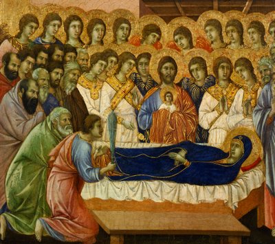 Дормитио Виржинис (Онгон охины мөнхийн нойр), Сиенаполигийн сүм дэх Дуччио Алтарпартийн Маэстагийн дэлгэрэнгүй мэдээлэл autorstwa Duccio di Buoninsegna