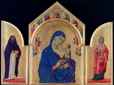 Madonna z Dzieciątkiem ze św. Dominikiem i św. Aureą, c1315 autorstwa Duccio di Buoninsegna