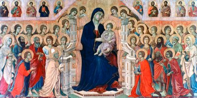 Maestà, Madonna z Aniołami i Świętymi, 1308-1311 autorstwa Duccio di Buoninsegna