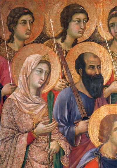 Ołtarz Maesty Duccio w katedrze w Sienie autorstwa Duccio di Buoninsegna (ok. 1255 - przed 1319), tempera na drewnie, 212x425 cm, detal autorstwa Duccio di Buoninsegna