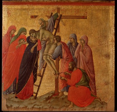 Pasja: osadzanie. Ołtarz Maesta (tempera i złoto na drewnie) autorstwa Duccio di Buoninsegna