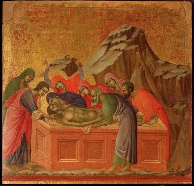 Pasja: złożenie do grobu. Ołtarz Maesta (tempera i złoto na drewnie) autorstwa Duccio di Buoninsegna