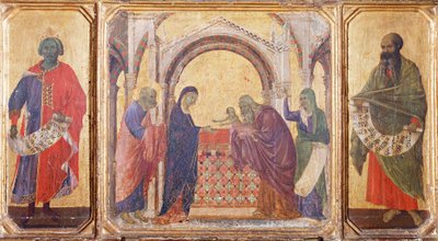 Salomon, prezentacja w Świątyni i Prorok Malachiasz, fragment z predelli ołtarza Maesty Duccio w katedrze w Sienie autorstwa Duccio di Buoninsegna