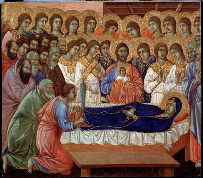 Zaśnięcie dziewicy (szczegół Maesty) (Malarstwo autorstwa Duccio di Buoninsegna