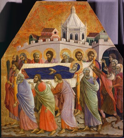 Pogrzeb Maryi, fragment z ołtarza Maesty Duccio w katedrze w Sienie autorstwa Duccio di Buoninsegna