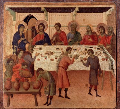 Ślub w Kanie. Tył ołtarza (tempera i złoto na drewnie) autorstwa Duccio di Buoninsegna
