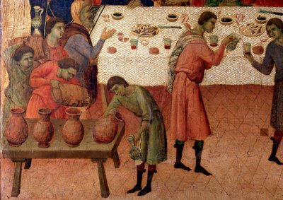 Ślub w Kanie. Detal, tył ołtarza (tempera i złoto na drewnie) autorstwa Duccio di Buoninsegna