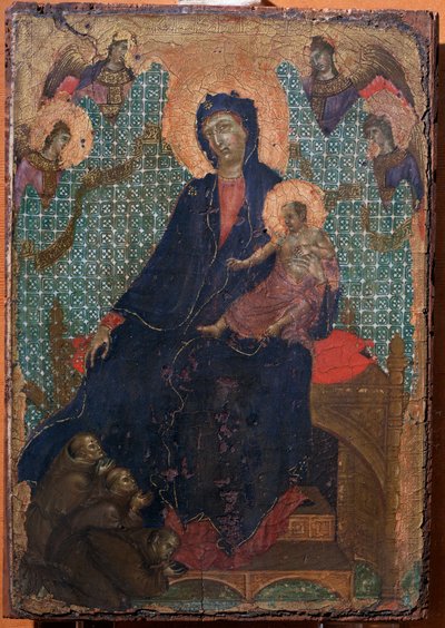 Dziewica i dziecko z trzema franciszkańskimi mnichami (Malarstwo autorstwa Duccio di Buoninsegna