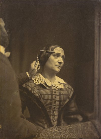 Uwaga, uważne spojrzenie w lewo, Bolesna uwaga w prawo, 1854-1856, druk 1862. autorstwa Duchenne de Boulogne