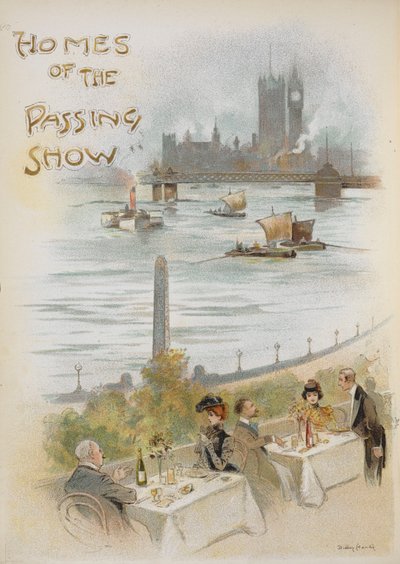 Ilustrowana strona tytułowa, przedstawiająca scenę nad Tamizą. autorstwa Dudley Hardy