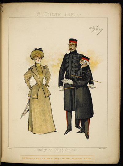 Jedna z dziewcząt Gaiety i dwóch oficerów Straży Życia. autorstwa Dudley Hardy