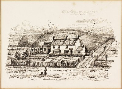 Wzgórze Wash House i Chata Betty Heron (tusz na papierze) autorstwa Duncan F. McLea