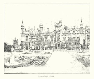 Knebworth House (litografia) autorstwa Duncan Moul