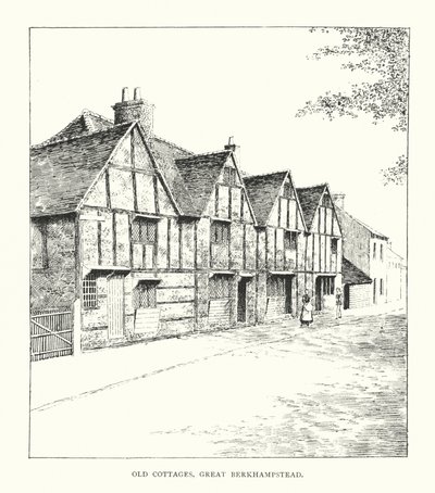 Old Cottages, Great Berkhampstead (litografia) autorstwa Duncan Moul