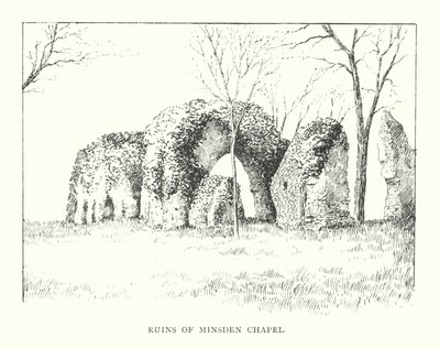 Ruiny kaplicy Minsden (litografia) autorstwa Duncan Moul