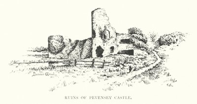 Ruiny zamku Pevensey (litografia) autorstwa Duncan Moul