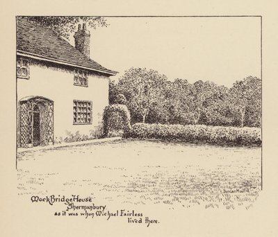 Sussex: Mock Bridge House, Shermanbury, tak jak wyglądał, gdy mieszkał w nim Michael Fairless (litografia) autorstwa Duncan Moul