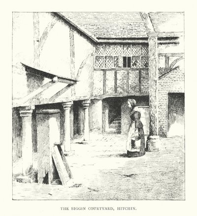 The Biggin Courtyard, Hitchin (litografia) autorstwa Duncan Moul