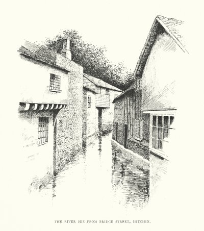 Rzeka Hiz z Bridge Street, Hitchin (litografia) autorstwa Duncan Moul