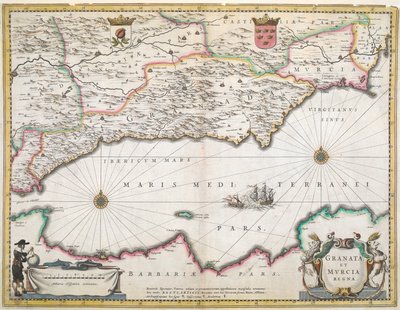 XVII-wieczna mapa regionów Granady i Murcji w Hiszpanii autorstwa Dutch School