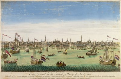 Widok ogólny portu i miasta Amsterdam, rycina D.G. Hucquier, XVI wiek autorstwa Dutch School