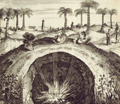 Olbrzymia podziemna kuchenka parowa z Chin Ilustrowana przez Athanasius Kircher (1601-80) 1667 autorstwa Dutch School