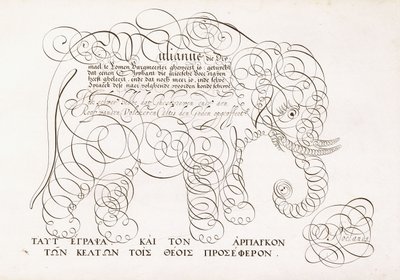 Kaligraficzny projekt słonia, 1616-1617 i koniec XVII wieku autorstwa Dutch School