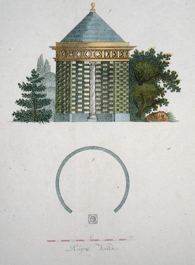 Pawilon ogrodowy, z „Magazine of Garden Gems” G. van Laara, wydany 1802 (kolor lito) autorstwa Dutch School