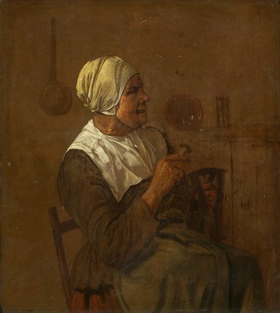 Siedząca stara kobieta, ok. 1650-1700 (olej na panelu) autorstwa Dutch School