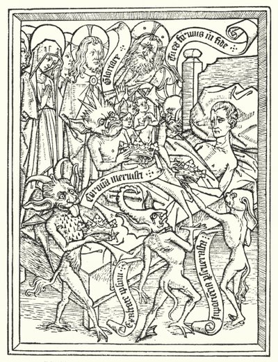 Blockbook Ars Moriendi, wydrukowany około 1460 r. w Niderlandach przez nieznanego autora (litografia) autorstwa Dutch School