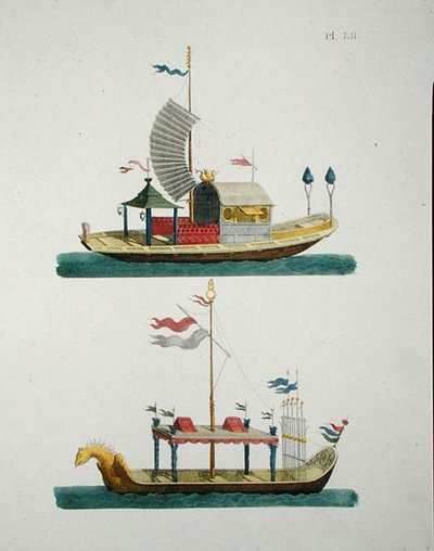 Chińskie łodzie ozdobne, z „Magazine of Garden Gems”, G. van Laar, opublikowane 1802 (kolor lito) autorstwa Dutch School