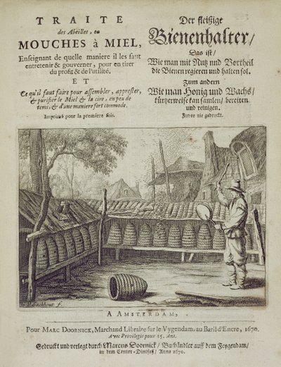 Okładka Traite des Abeilles, ou Mouches a Miel... wydrukowana po francusku i niemiecku, grawerowana przez G.V.Eckhout, Amsterdam 1670 autorstwa Dutch School