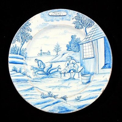 Tabliczka Delftware przedstawiająca miesiąc czerwiec (ceramika glazurowana cyną) autorstwa Dutch School