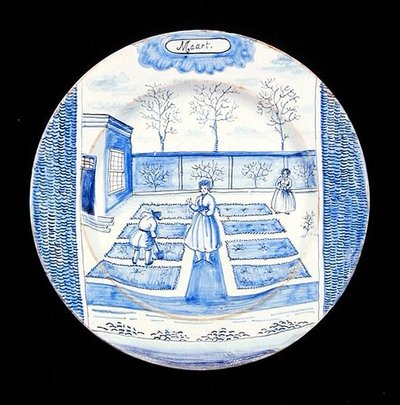 Tabliczka Delftware przedstawiająca miesiąc marzec (ceramika glazurowana cyną) autorstwa Dutch School