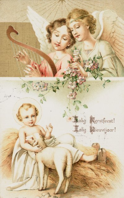 Holenderska kartka świąteczna (kolorowa litografia) autorstwa Dutch School