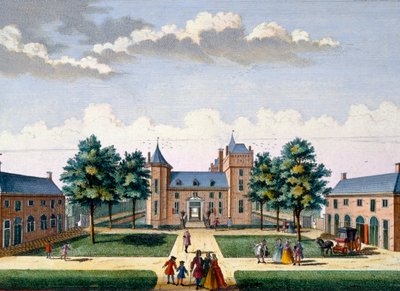 Fasada zamku Assumburg, z Het Zeganpralent Kennemerlant autorstwa Hendricka de Letha i Matthiasa Broueriusa Van Nidka, wydana ok. 1700-1730 autorstwa Dutch School