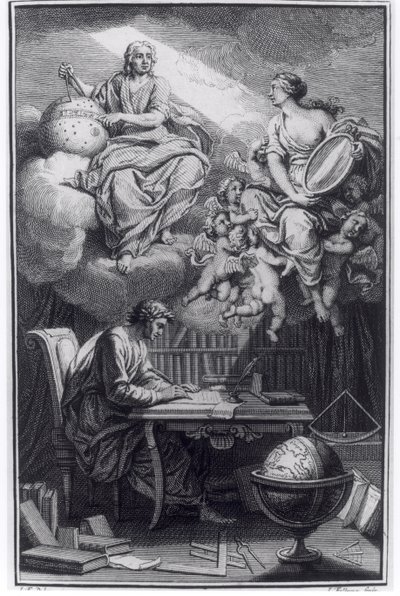 Frontyspis Elements de la Philosophie de Newton autorstwa Voltaire (1694-1778) opublikowany w Amsterdamie, 1738 autorstwa Dutch School