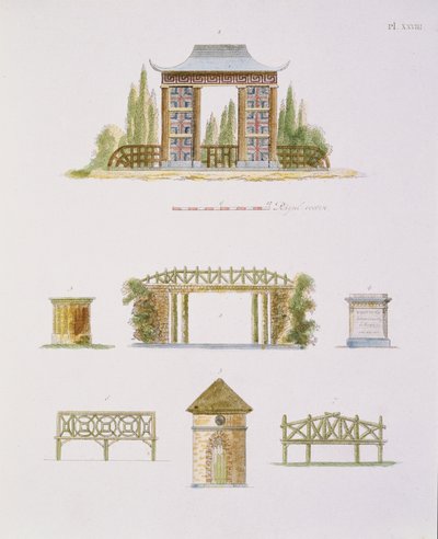 Dekoracje ogrodowe, z Magazine of Garden Gems, G. van Laar, opublikowane 1802 (patrz także 172967) autorstwa Dutch School