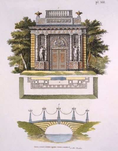Dekoracje ogrodowe, z Magazine of Garden Gems G. van Laara, opublikowane 1802 autorstwa Dutch School