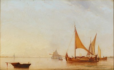 Harboring Boats at Dawn (olej na pokładzie) autorstwa Dutch School