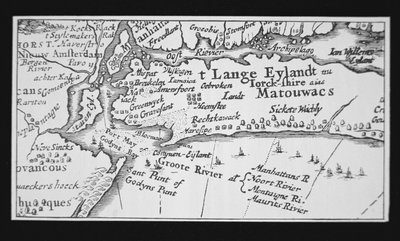 Historia Nowego Jorku: holenderska mapa pokazująca odzyskanie Manhattanu autorstwa Dutch School